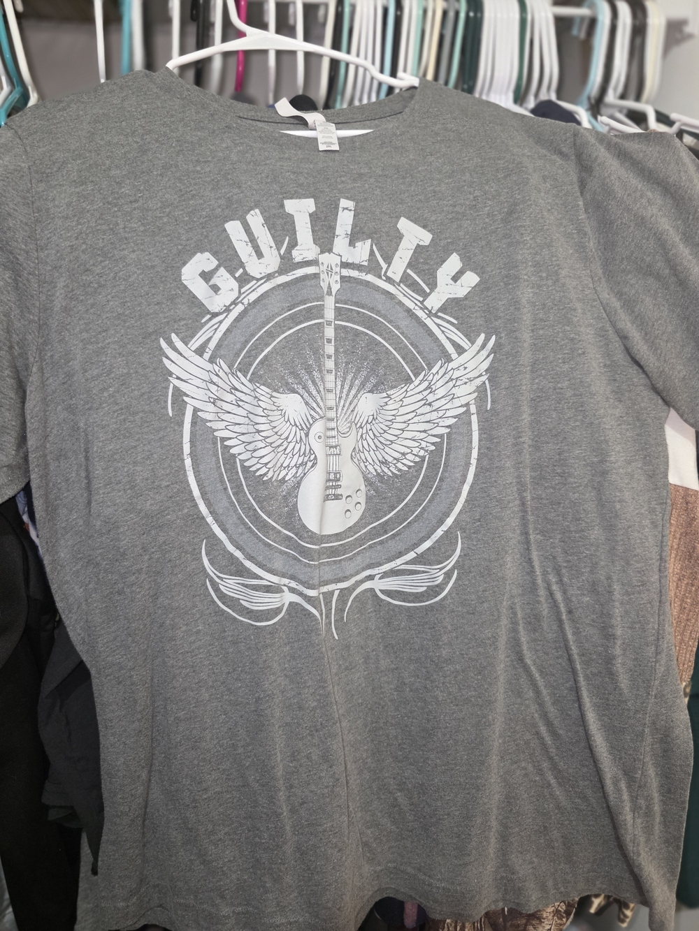 Bella Canvas Gray Graphic Tee with White Guitar Wing Design